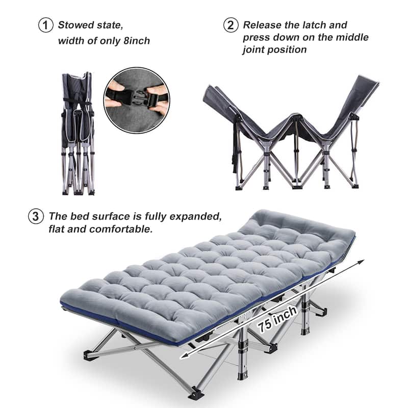 75" Portable Folding camping Bed with Mattress, Sleeping Cot Guest Bed